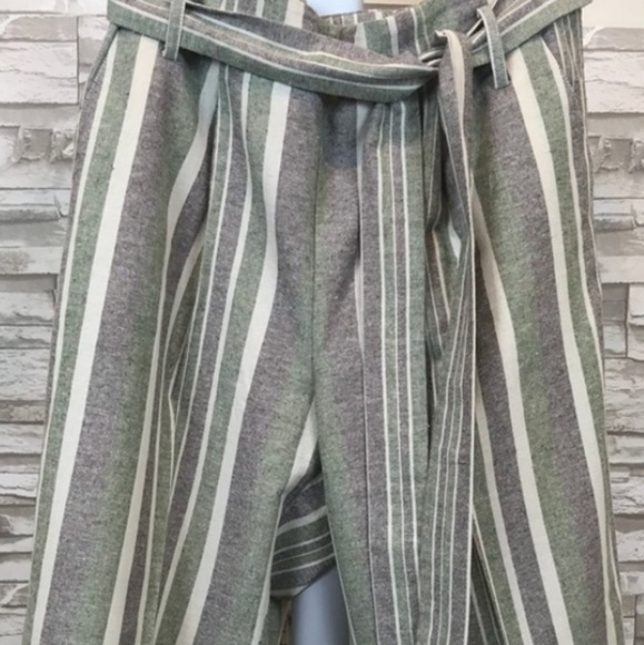 Belted Multi-color Linen Slacks - Picture 2 of 3